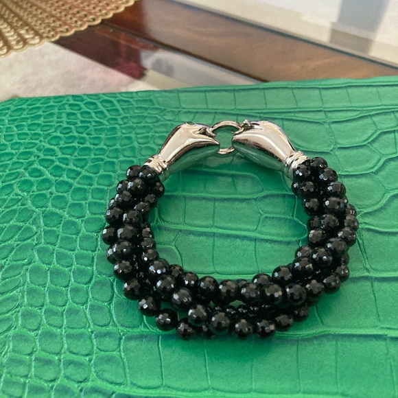 Pre-Loved Faceted Onyx Bead Bracelet/Sterling Silver Snake Head Clasp - Picture 6 of 6